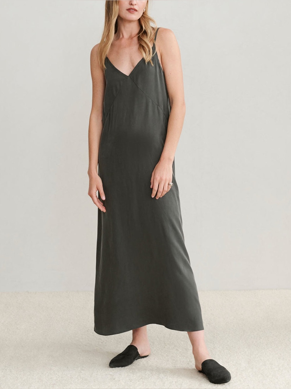 Jenni Kayne NWT Rio Slip Dress XXL Charcoal Gray Minimalist Luxury Midi Length